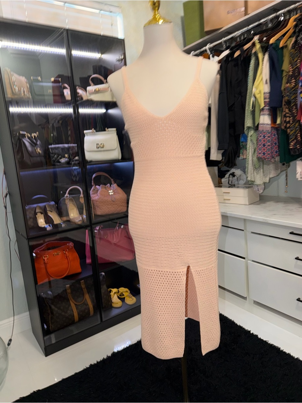 Wilfred Blush Pink Knit Spaghetti-Strap Midi Dress